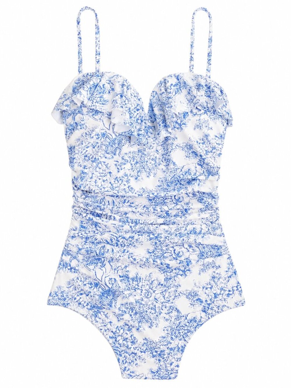 J. Crew Ruched Sweetheart One-Piece Swimsuit in Blue Toile 12